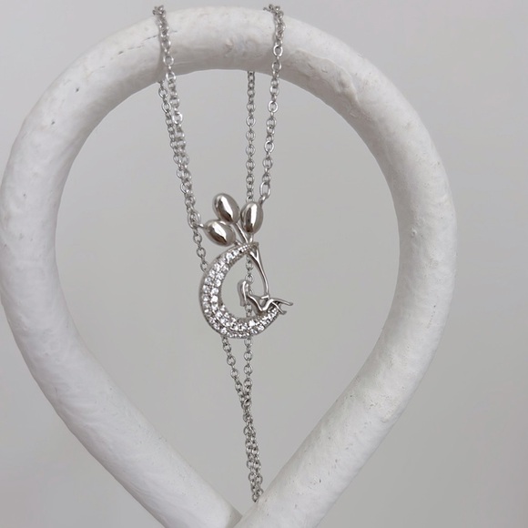 Silver Crescent Moon Stainless Steel with cubic zirconia Necklace - Picture 3 of 6